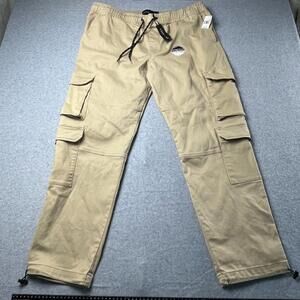 NWT Edgar + Ash Mens XL Khaki Double Cargo Pants Drawstring Waist Pockets